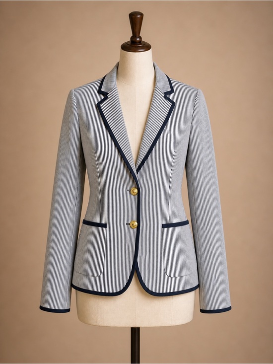 Jones New York Jackets & Blazers - Jones New York White and Navy Striped Blazer with Gold Buttons